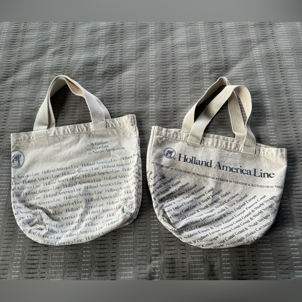 2/$15 - 2 Vintage Canvas Tote Bags - Holland America Line - Travel Cruises